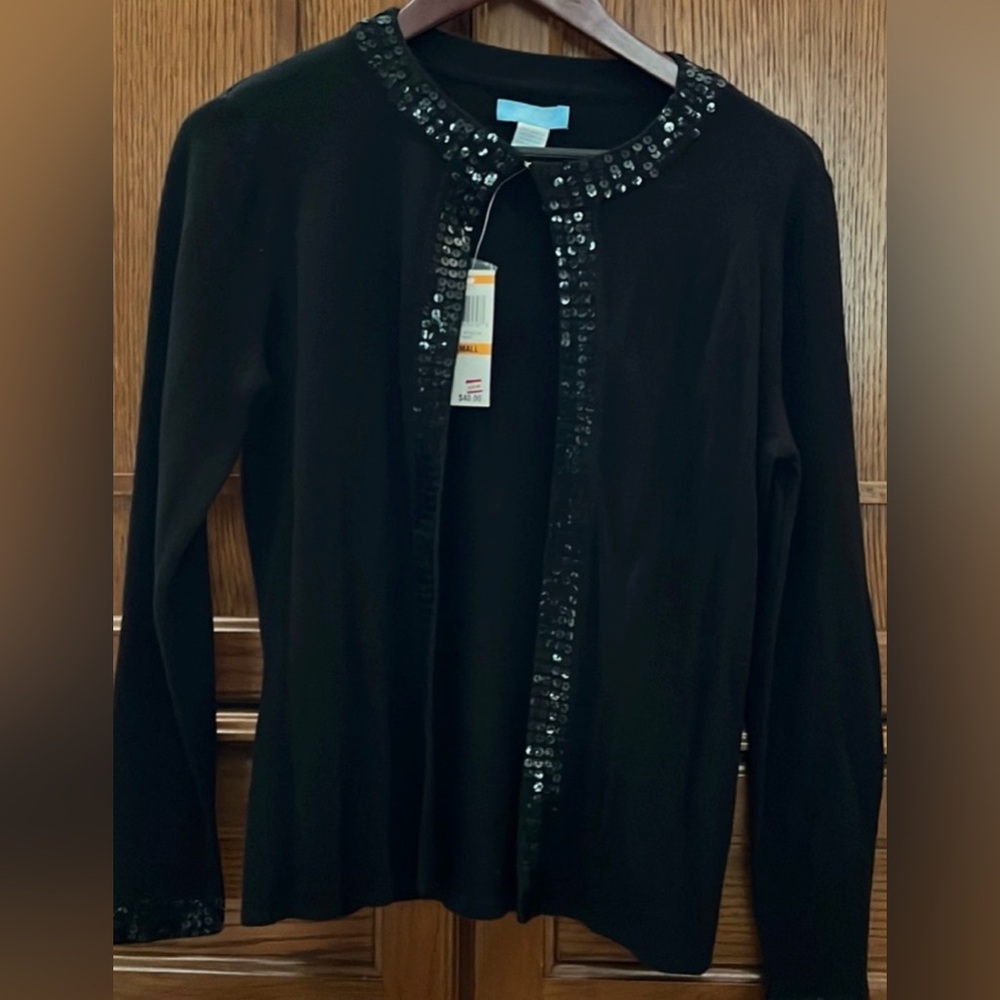 NWT Jennifer Moore Sequined Round Neck Open Cardigan Sweater Dressy Hook Closure